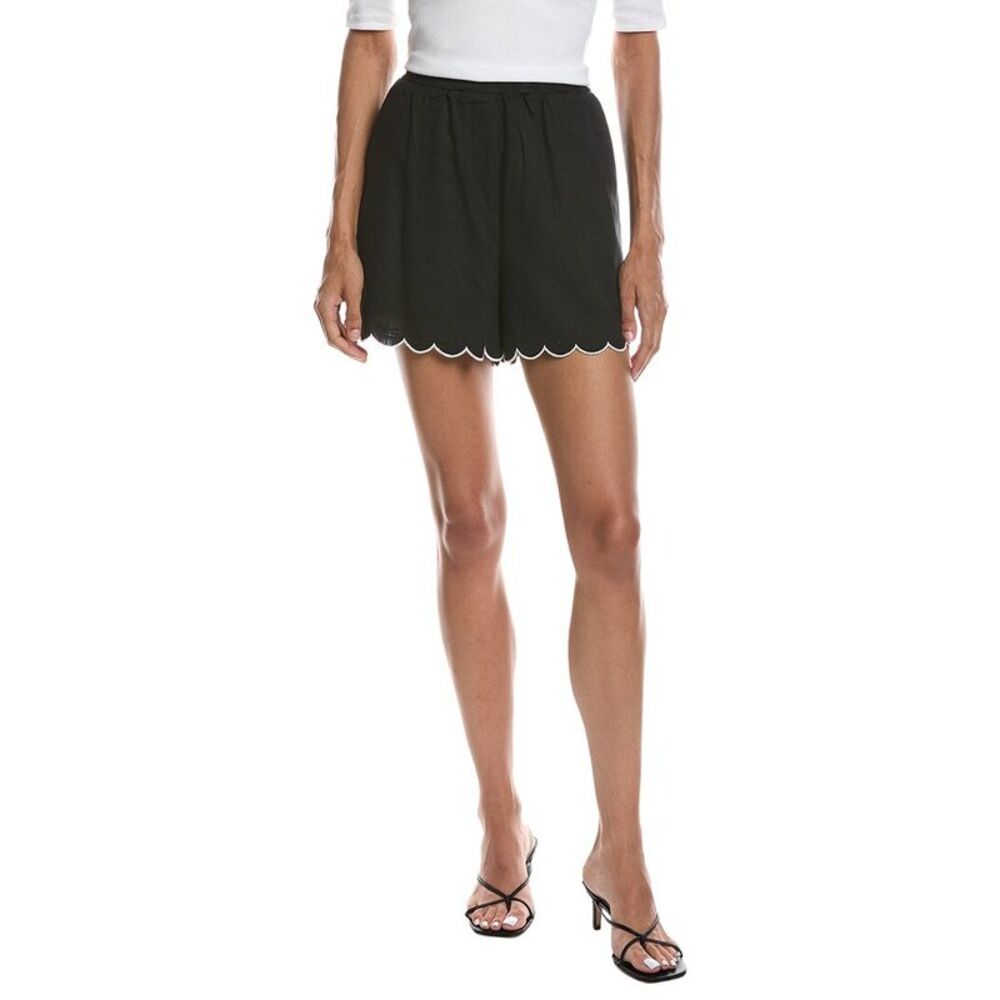 Cece Womens  Scallop Edge Linen-Blend Short, Black